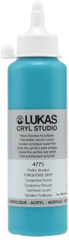 Lukas CRYL Studio Künstler-Acrylfarbe, Tieftürkis, 250 ml Flasche - Hochpigmentierte Acrylfarben für Leinwandmalerei, Großformatige Werke - Mittelviskosität, Wassermischbar, Schnelltrocknend