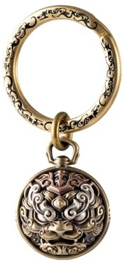 COPPERTIST.WU TaoTie Tiger Bell Dekor Glocken Schlüsselanhänger mit Schlüsselring, Haustier Bell Anhänger für Halskette, Messing & Kupfer & Silber