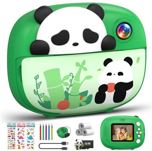 Ushining Camara Fotos Infantil Instantanea, 2,4 HD 1080P Camara Fotos Infantil con Tarjeta de 32G, Papel de Impresión, Selfie Video Cámara Instantánea para Niños de 3 a 12 Años,Regalos Juguete, Verde