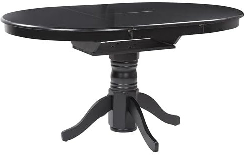 Beliani Esstisch schwarz oval ausziehbar 106/150x106 cm Holzbeine Mittelfuß Skandi Akron