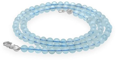 Lebensquelle Plus Edelstein Kugelkette + 925 Silber Verschluss | Ø 4mm Kugeln Karabinerverschluss 45cm lang | Hochwertige Kette (Aquamarin)