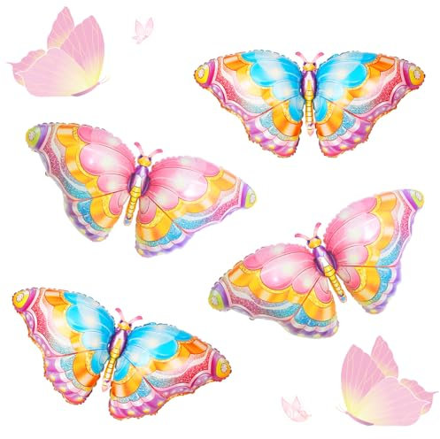 Schmetterling luftballon,4 bunte schmetterlinge deko luftballons geburtstag, einschließlich 2 blaue schmetterling ballon,2 rosa luftballon schmetterling, Für kindergeburtstag deko, Hochzeiten