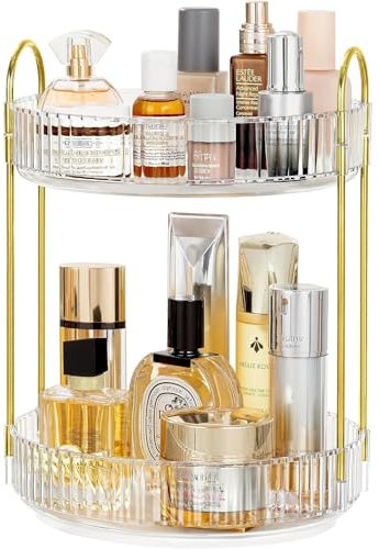 Cnwinu Make Up Organizer Drehbar,Schminktisch Organizer Rund,badezimmer organizer,Parfüm Regal,Beauty Organizer,Kosmetik Organizer für Kosmetik Skincare Parfum (2 Schichten Klar)