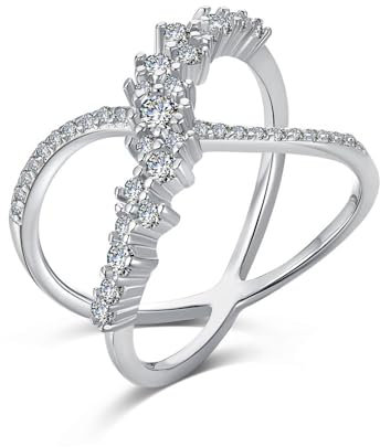 Lllunimon X Ring Simulierter Diamant CZ Criss Cross Ring für Frauen 925 Sterling Silber Ringe für Frauen Versprechen Ringe für sie Stapelbare Eheringe Ringe für Frauen,Size9