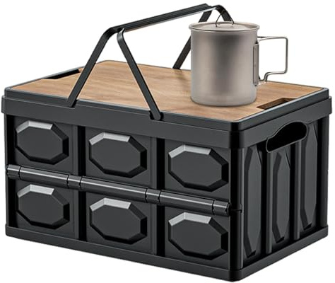 Folding Storage Box Camping - Car Organizer and Storage for SUVs,Storage Crate Containers, Stackable Camping Basket Supplies with Table Board for Fishing Car RV