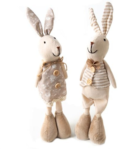 Logbuch-Verlag 2 große Hasen aus Leinen & Stoff Osterhasen Figuren XXL Dekohase Ostern Deko zum Hinstellen 35 cm braun Creme