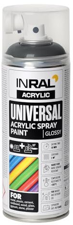 INRAL Bombe de peinture universelle en spray - Gris anthracite brillant RAL7016 - 400 ml - Pour métal, plastique, bois et pierre - Très couvrant, résistant à la pluie et aux UV - Pour l'intérieur et