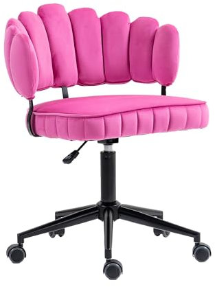 LIFEISLE Homeoffice Stuhl, Schreibtischstuhl 360° drehbar Bürostuhl, Samt Stuhl mit Blütenblatt-Rückenlehne, Höhenverstellbar Drehstuhl, Rosa Rot