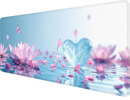 Mauspad XXL 1000 x 400 x 3 mm, Rosa Mousepad Blume Gaming Mauspad mit rutschfeste Gummibasis, Mousepad groß mit Motiv Mouse Pad, Verbessert Präzision und Geschwindigkeit, Geschenke für Männer T-8