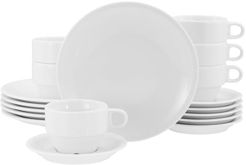 CreaTable, 24646, Serie Milano, 18-teiliges Geschirrset für 6 Personen, Kaffeeservice aus Porzellan, spülmaschinen- und mikrowellengeeignet, Made in Europe