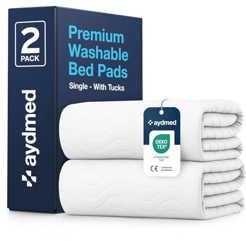 2 x AYDMED Premium Bamboo Washable Incontinence Bed Pads With Tucks | For Single Beds | Maximum Absorbency Kylie Sheets | Reusable Waterproof Bed Wetting Sheets For Adults, Children & Babies