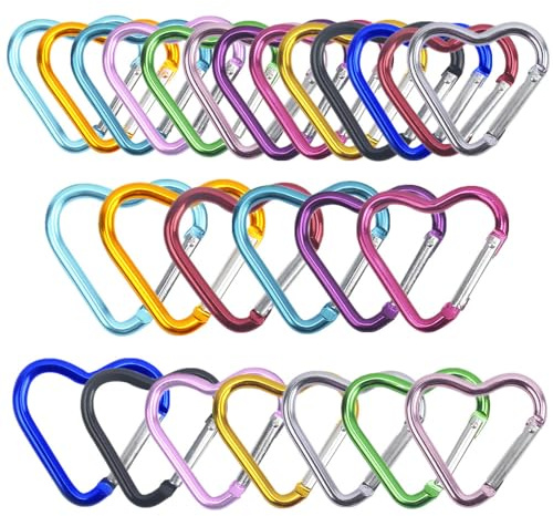 26 Stück Karabinerhaken Schlüsselanhänger farbig, Changyeah Karabiner in Herzform, klein, für Outdoor, Camping, Angeln