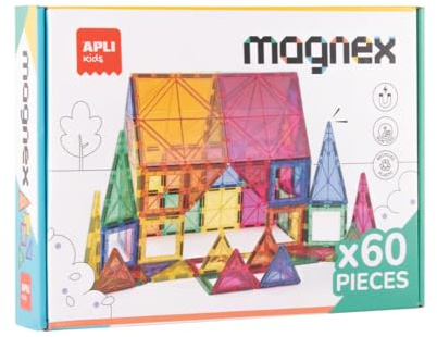 APLI Kids 20137 Magnex Magnetisches Bauset, 60 Teile | 3D-Set für Kinder 3+ | Bunte magnetische geometrische Spielsteine | Lernspielzeug für Kreativität und kognitive Entwicklung