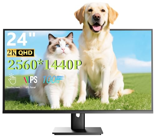 Pisichen 24 Inch Touchscreen Monitor 2K QHD 2560x1440 IPS Gaming Monitor, 100Hz, 3ms Response Time, 10-Point Multi Touch PC Display with HDMI/USB A/USB C/USB B(for touch function) Inputs