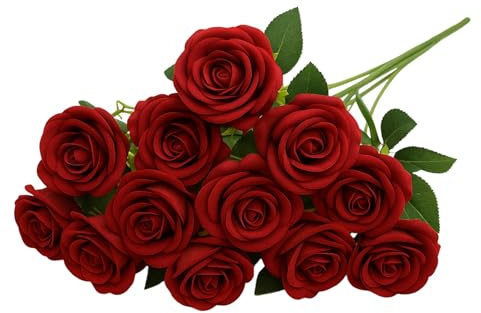 12Pcs Wachsrosen, Kunstblumen, Deko Blumen, KüNstliche Rosen, KüNstliche Rosen Wie Echt, Single Long Stem Fake Rose Seide Braut Hochzeitsstrauß Realistische Blume FüR Hausgarten Party Hotel BüRo Dekor