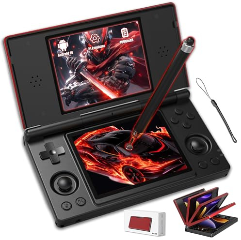 RG DS Console de jeu portable rétro avec stylet capacitif, 4 pouces, multi-touch indépendante, double écran, 2,4 + 5 G, Wi-Fi Bluetooth 4.2, 4 000 mAh, prend en charge le mode écran partagé (rouge et