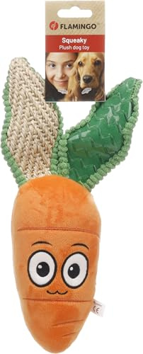 Flamingo Hundespielzeug - Krafu Karotte orange - Plüsch und Sisal mit Quietscher - Hundespielzeug - 17x7,3x30cm