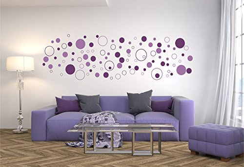 Wandtattoo 100 bunte Kreise - zweifarbig, lila violett lavendel selbstklebend - Punkte, Dots, Wandaufkleber Sticker Aufkleber für die Wand, Fensterbild, Tapetensticker, Türaufkleber