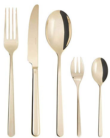 Sambonet Rosenthal Linear PVD - Besteckset, Besteck, Essbesteck - Farbe: Champagne - 30-teilig - Spülmaschinenfest