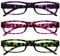 OPULIZE ACE Lesebrille für Damen und Herren - 3er-Pack - Schmaler Rechteckiger Rahmen - Komfort Federscharniere - Kratzfest - Lila Rosa Grün Schildpatt +1.50