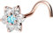 PIERCINGLINE 18 Karat Gold Nasenpiercing Spirale MOISSANIT BLUME Piercing Nase Stecker Roségold Hellblau