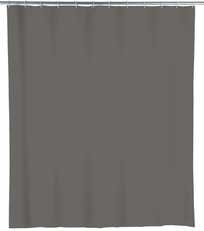 WENKO Rideau de douche gris souris - Imperméable à l'eau, entretien facile, avec 16 anneaux pour rideau de douche, Polyéthylène, 240 x 180 cm, Gris