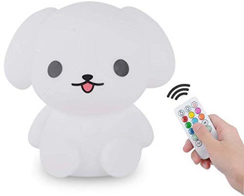 Tianhaixing Nachtlicht Kinder 9 Farben LED Baby Nachttischlampe wiederaufladbare Kinderzimmerlampe Tragbare Silikon Nachtlampe mit Fernbedienung/Touch-Steuerung/Lichtintensität Einstellbar (Hund)