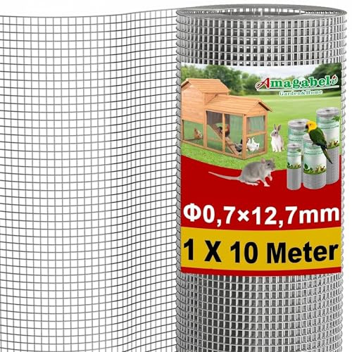 Amagabeli Drahtgitter Volierendraht 1,0 X 10 Meter,0.7mm 12,7 mm Maschenweite Feuerverzinkt & Rostfrei – Für Hochbeet, Voliere, Kaninchenzaun, Wühlmausschutz | Leicht Schneidbar & Wetterfest
