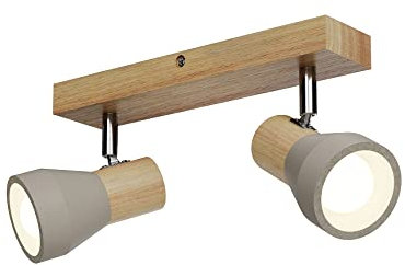 Lindby Deckenlampe, Wandlampe Holz Beton Deckenstrahler schwenkbar und drehbar 2x E14 max. 8W ohne Leuchtmittel Strahler