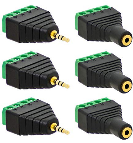 E.T 3X Klinken Stecker + 3X Buchsen 2,5mm Adapter > Terminalblock 4 Pin Schraub Klemme Set
