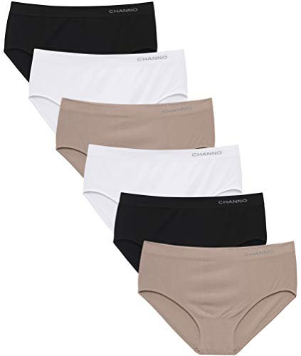 Channo Culotte en Coton pour Femme, Taille Haute et sans Couture. Élastique, Doux et Confortable, Couleurs Unies - Lot de 6, Assorti, 3XL