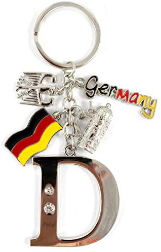 ELLUG Schlüsselanhänger H.: 11cm Buchstaben/Letter/Initalien/Alphabet/ABC mit Glitzersteinen & Charms Bierkrug/Adler/Deutschland-Fahne/Germany (D)