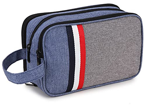 Trousse de Toilette Homme,RAVUO Imperméable Trousse de Voyage pour Femmes Grande Capacité Trousse de Maquillage Sac de Toilette cosmétiques avec Trois Compartiment Bleu