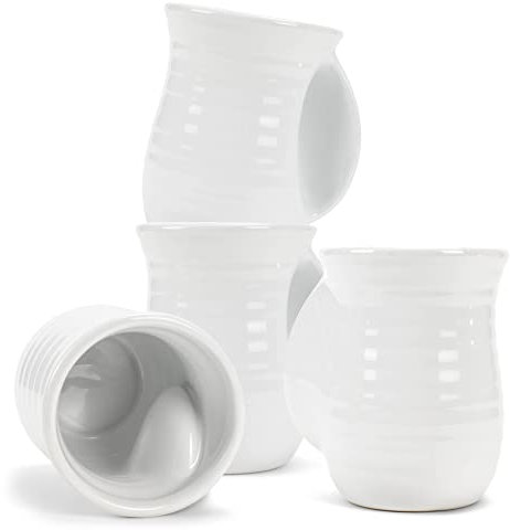 Elanze Designs Gerippte Handwärmertassen aus Keramik, Steingut, 4 Stück, Weiß