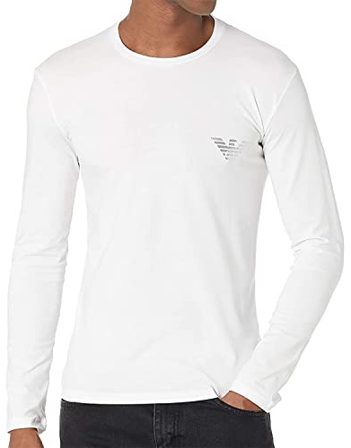 Emporio Armani Herren-T-Shirt 111023 0A526, langärmlig, Rundhalsausschnitt (L, weiß), weiß