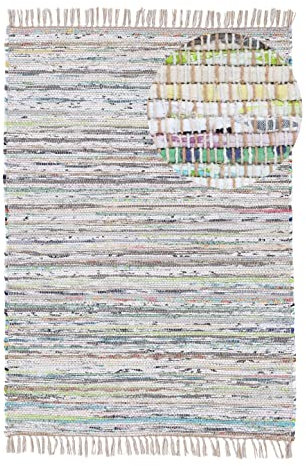 carpetfine Flickenteppich Kelim Chindi Beige 140x200 cm | Fleckerlteppich aus Baumwolle für Wohnzimmermit Fransen