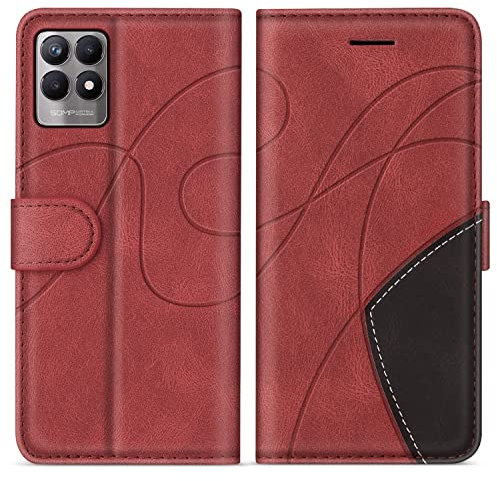 KKEIKO Funda para OPPO Realme 8i, Billetera Carcasa de PU Cuero para OPPO Realme 8i, Anti Golpes Magnético Funda con Ranura para Tarjeta, Rojo