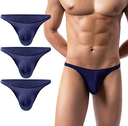 AIEOE Homme Slip Maille Mini Slip Respirant sous-Vêtement Doux avec Trous D'aération sur Toute la Surface 3 Bleu L