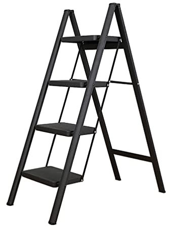 BAOYOUNI Scaletta Pieghevole Leggera e Portatile Scala Domestica 20 cm Pedale Largo Sgabello Antiscivolo Multiuso per Casa Cucina Ufficio Esterno, Portata massima 150 kg (4 Gradini, Nero)