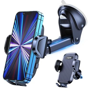 TOPK Car Phone Holder, Suction & Hook Phone Holder for Cars 4 in 1 Super Stable Car Phone Mount for Dashboard/Windscreen/Air Vent Compatible with All Mobile Phones