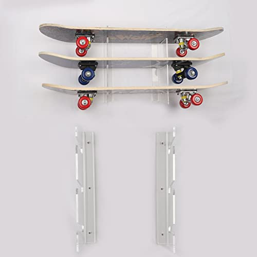 HHUXIUE Scaffale da skateboard da parete per skateboard, supporto per skateboard, telaio per skateboard, design orizzontale salvaspazio (3 strati trasparenti)