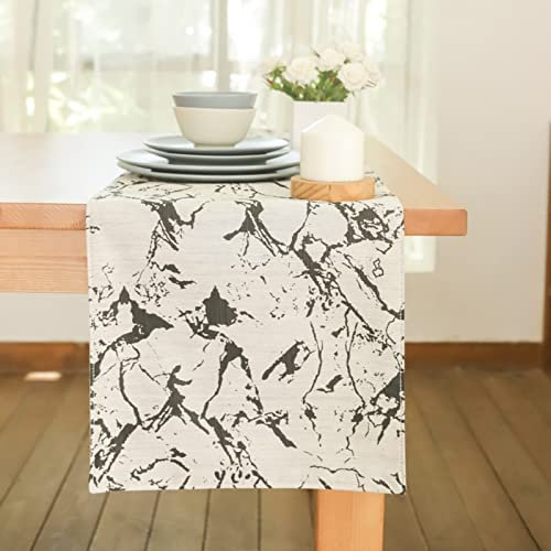 Epinki Tischläufer Frühling, Baumwolle Polyester Tischläufer Abwaschbare Unregelmäßig Jacquard, Tischband für Picknick Party Küche Hochzeit (Schwarz, 35x200 cm)