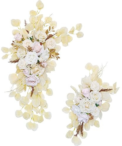 Fouriding Künstliche Hochzeit Bogen Blumen Kit, Hochzeit künstliche Blume Swag Hochzeit Willkommen Zeichen Blumendekorationen für Hochzeitszeremonie Empfang Backdrop Deko (Beige)