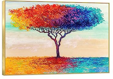 LXURY Tableau Abstrait Coloré Paysage sur Toile - Tableaux Arbre de Vie Impression sur Toile - Decoration Murale Salon Moderne - Image sur Toile 30x40cm12x16inches Cadre Doré