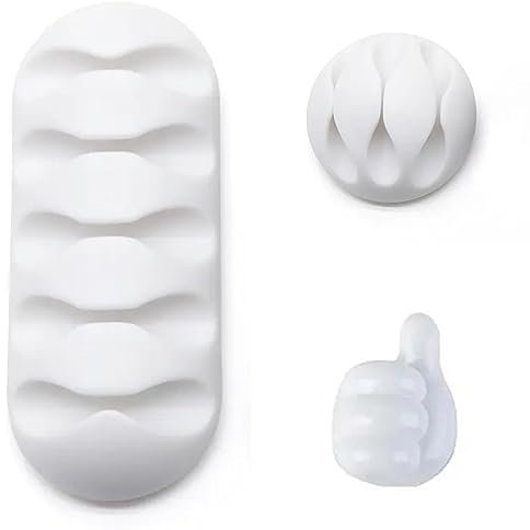 White cable tidy 3 pack | Cable clips | USB cable organiser | Phone charger organiser | Set of 3 USB cable clips