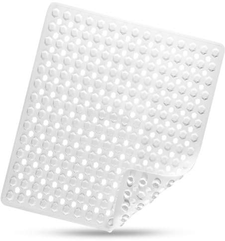 DOPROP Quadratische Duschmatte, rutschfeste Badematten, Pads für Duschwanne mit Saugnäpfen, Abflusslöcher, maschinenwaschbar, Wannenmatten für Badezimmer, Toiletten, ideal für ältere Kinder, 53 x 53
