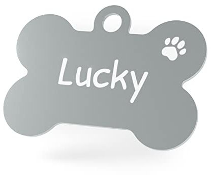 ENGRAVO Hundemarke Knochen in Silber mit Wunschgravur und 2 Schlüsselringe