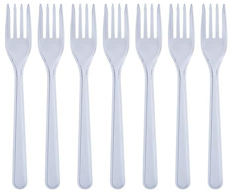 GoCoPack Reusable Cutlery: Pack of 100 Clear Reusable Plastic 18cm - 7 Inches Forks