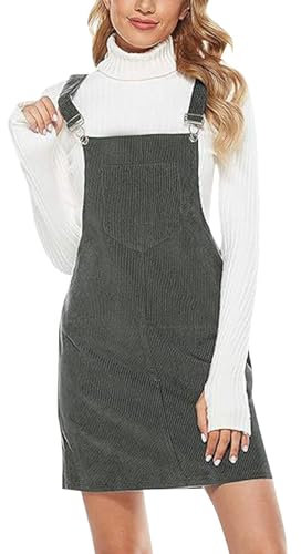 Dasongff Salopette Gonna da donna, abito in velluto a costine con spalline regolabili, abito da donna grande taglia per festa di San Patrizio con tasca, tuta e tuta, A Grigio, S