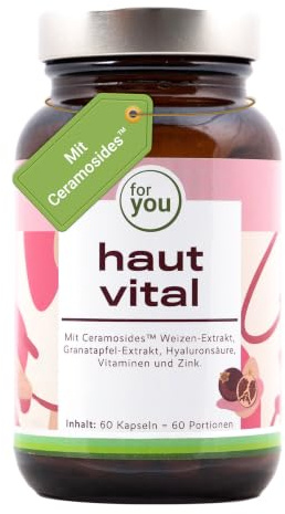 for you haut vital - 60 Haut Kapseln mit Ceramosides™ Weizen- Lipid-Extrakt, Granatapfel-Extrakt, Hyaluronsäure, Vitaminen und Mineralstoffen zur Erhaltung normaler Haut - Schönheit von innen